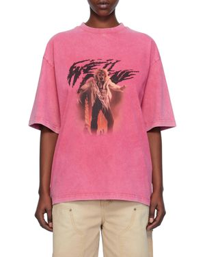 we11done Graphic-Print Cotton T-Shirt - Pink