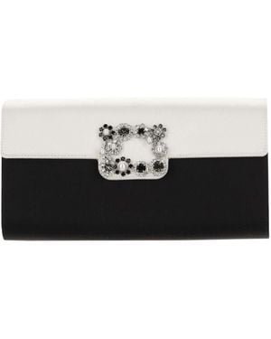 Roger Vivier Flower Strass Envelope Clutch Bag - Black