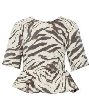 Ganni Peplum Zebra Print Top - White