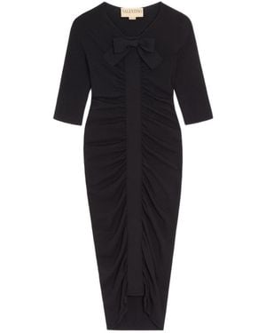 Valentino Bow Detailed Ruched Knitted Dress - Black