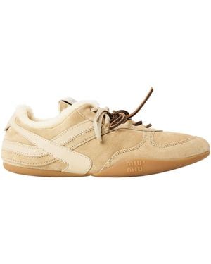 Miu Miu Suede Casual Sneakers - Natural