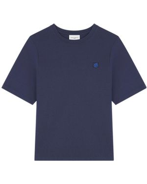 Maison Kitsuné Maison Kitsuné Fox Embroidered Crewneck T-Shirt - Blue