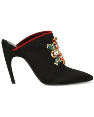 Roger Vivier Jeweled Trim Mules - Black