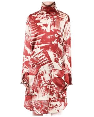 Celine High Collar Long Sleeve Dress - Red