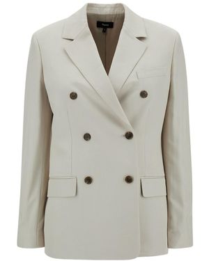Theory Off- Double-Breasted Jacket With Notched Revers - Grey