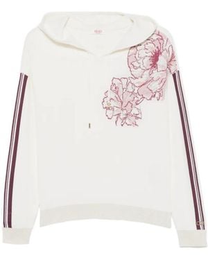 Liu Jo Floral Intarsia Side-Stripe Hoodie - White