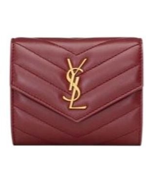 Saint Laurent Cassandre Logo Plaque Tri-Fold Wallet - Red