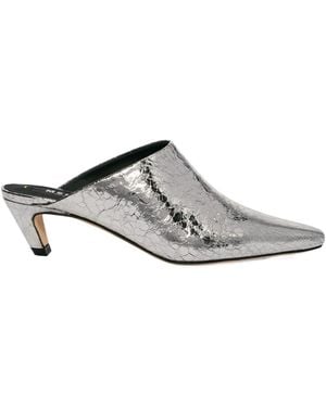 MSGM Metallic Leather Mules - White
