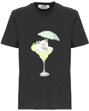 MSGM Graphic Printed Crewneck T-Shirt - Black