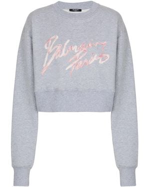 Balmain Logo Printed Cropped Sweatshirt - Blue