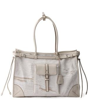 Prada Bonnie Extra-Large Printed Linen And Leather Tote Bag - Grey