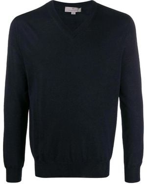 Canali V-Neck Jumper - Blue