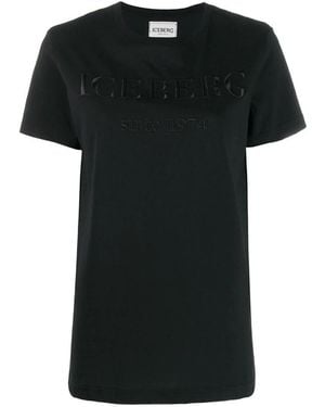 Iceberg Logo Embroidered T-Shirt - Black