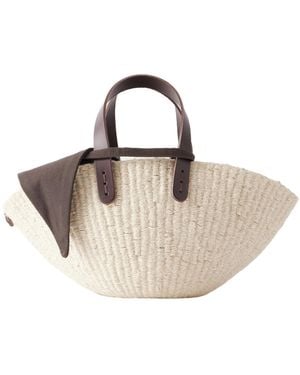 Muuñ Leather And Cotton-Trimmed Raffia Mini Tote - Natural