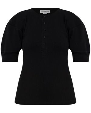 Victoria Beckham Puff-Sleeve Ribbed Top - Black