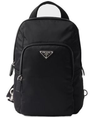 Prada Triangle-Logo Zipped Backpack - Black