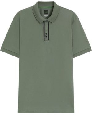 BOSS Paddy Polo Shirt With Striped Placket And Logo - Green