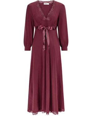 RIXO London Adaline Bow-Detailed Lace-Trimmed Silk Maxi Dress - Purple