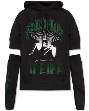 Raf Simons Grimrawler-Printed Attached Sleeve Hoodie - Black