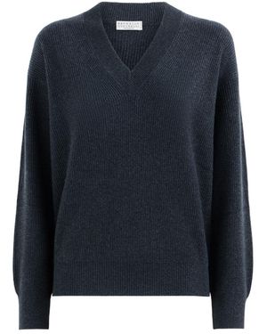Brunello Cucinelli Sparkling Cashmere English Rib Cardigan - Blue
