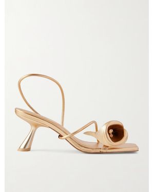 Cult Gaia Ria Embellished Metallic Leather Slingback Sandals - Natural