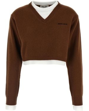 Miu Miu Cropped Jumper - Brown