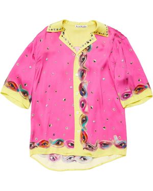 Acne Studios Graphic-Print Satin Shirt - Pink