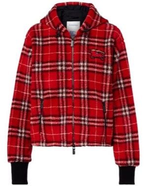 Burberry Checked Hooded Jacket - Red