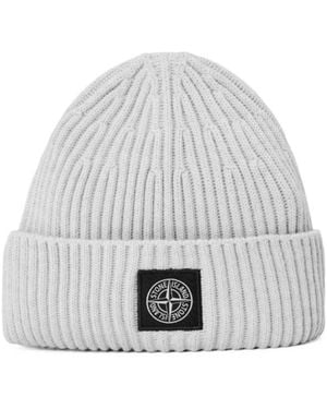 Stone Island Light Ribbed Knit Beanie - White