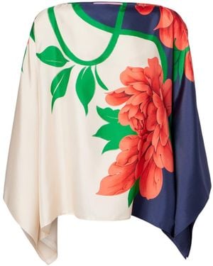 La DoubleJ Square Floral Silk Twill Top - Multicolor