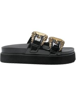 Versace Jeans Couture Couture Baroque Buckle Platform Slides - Black