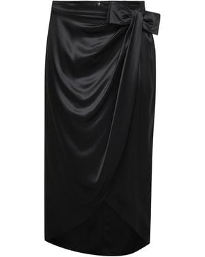 Valentino Bow Draped Midi Skirt - Black