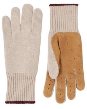 Brunello Cucinelli Leather-Trimmed Cashmere Gloves - White