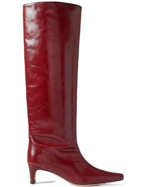 STAUD Wally Leather Knee Boots - Red