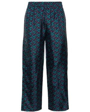 Versace Printed Silk Twill Pajamas - Blue