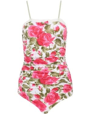 Chloé Chloé Ruched Rose Print Bodysuit - White