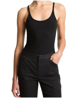 Vince Variegated-Rib Cotton-Blend Tank - Black