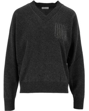 Peserico Beaded V-Neck Sweater - Black
