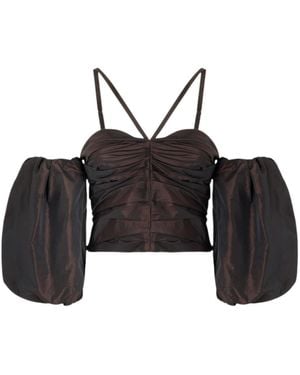 Pinko Crop Top With Puff Sleeves - Black