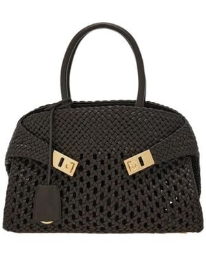 Ferragamo Ferragamo Hug Small Woven Tote Bag - Black