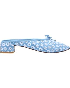 Repetto Camille Floral-Print Bow-Detail Mules - Blue