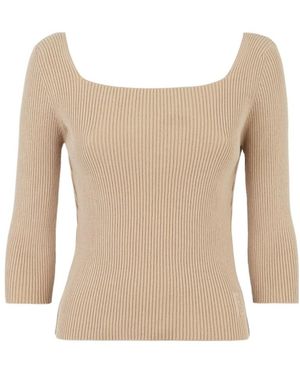 Fendi Square Neck Ribbed Top - Natural