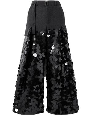 Sacai Sequined Wool Wide-Leg Cargo Pants - Black