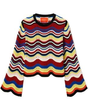 La DoubleJ Wave-Pattern Bell-Sleeve Jumper - Multicolour