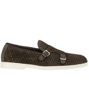 Doucal's Dark Woven Suede Double-Buckle Loafer - Brown