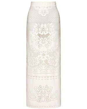 Valentino High-Waisted Heavy Lace Skirt - White