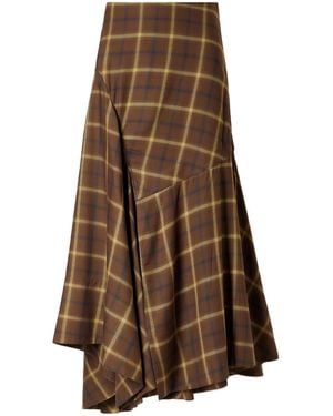 Co. Slash Checked Crepe Midi Skirt - Brown
