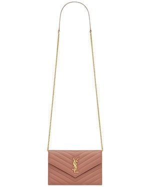 Saint Laurent Envelope Cassandre Chain Wallet - White