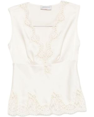 ERMANNO FIRENZE Lace-Trim Satin Top - White