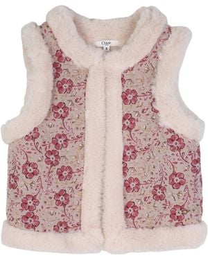 Chloé Floral-Jacquard Faux-Fur-Trim Jacket - Pink